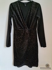 New Look Velvet Dress UK 12 Glitter Animal Print Twist Wrap Style Black Short 