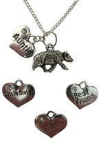 SILVER NECKLACE Grizzly Bear Family Gem Charm Pendant Love Heart Gift + Bag