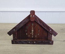 New Zealand Maori Carved Wooden Mantle Clock Fully Working Vintage Tiki 