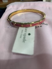 Kate Spade Spot The Spade Hinged Bracelet Bangle Pink Enamel Gold Dust Bag Bnwt