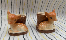 2 Vintage Fauna Royal Hornsea Pottery English Posy Vases Deer Fawn Amia & Skippy