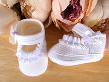 Baby Christening Cotton Shoes Pram Soft Sole Girl Boy Wedding Bow Pleats 0 to 3m