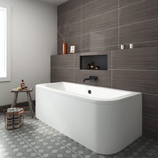 Preor Modern Bathroom Double Ended Curved Back To Wall Bath - 1700 x 750
