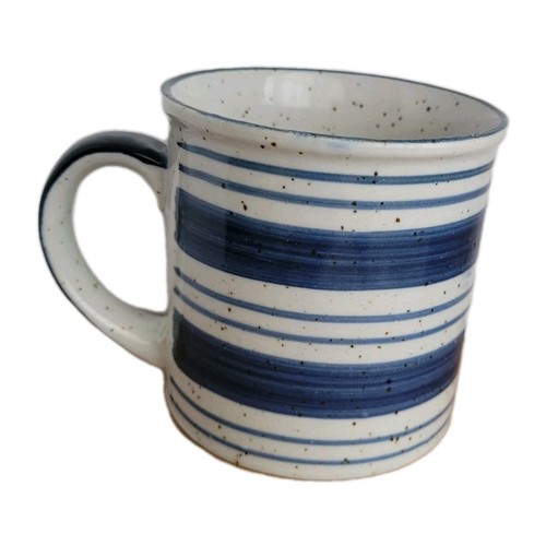 Vintage 80s blue striped mug - 80s,