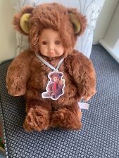Vintage Anne Geddes Baby Bear Doll 15"Brown Plush Bean Filled Soft Toy Neck Tag