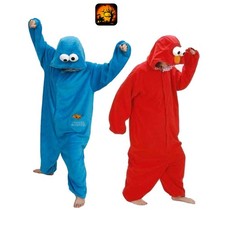 Kids Unisex Sesame street Cookie Monster&Elmo costume pajamas Flannel Outfit UK
