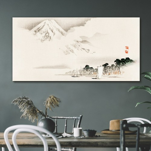 Painting asian mountain boats - mountain,