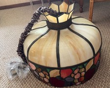 VTG Early Tiffany Style Fruit Leaded Stained Glass Hanging Lamp Chandelier 20"