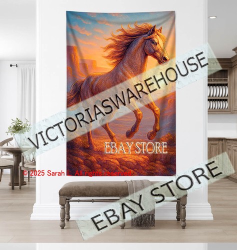 Horse running tapestry rustic