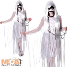 Ghostly Girl Ghoul Ladies Fancy Dress Womens Halloween Ghost Zombie Costume New