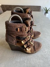 Michael Kors Lizzie Wedge Sneaker Duffle/Camo Printed Hair Calf Hi Top UK 4