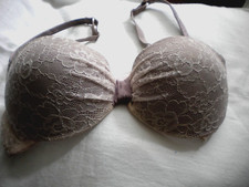 La Senza Lovely Lacy Bra Padded, Underwired, Push up 32D Taupe Good Condition