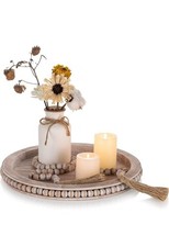 Wooden Tray with Wood Beaded -