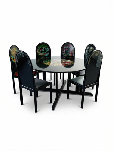 Black lacquer round - black, dining