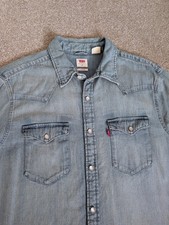 LEVI'S Barstow Light Blue Western Denim Shirt Medium Red Tab 
