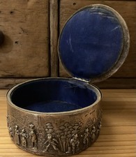 Antique Silver Pin Cushion Trinket Jewellery Box Hallmarks Velvet Lid Embossed