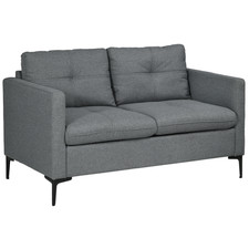 Dark Grey Linen Loveseat Sofa 133x73x82cm, 2-Seater Upholstered Settee