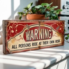 Warning Sign – Ride At Your Own Risk Vintage Style Funfair Carnival Wall Plaque