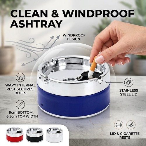 Stainless steel ashtray with - steel,