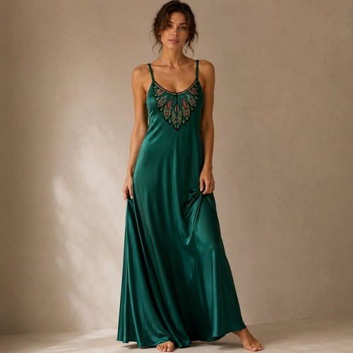 True vtg emerald satin silk - satin,