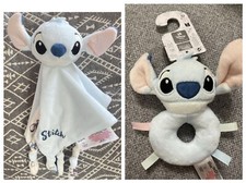 Primark Stitch  baby ring rattle Baby comforter soft toy NEW Disney blue blankie