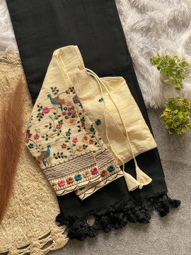 Black khadi cotton saree - khadi,