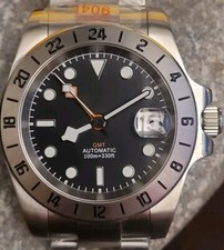 Black Luxury NH34 Seiko TMI Auto Movt 'Explorer GMT' Divers Military Watch 100m.