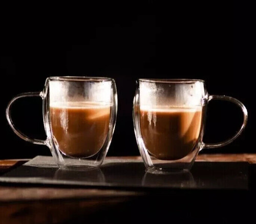 2pc double wall glass mugs - double,