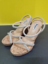 DUNE LONDON Kali Diamante Embellished Cork-Wedge Slingback Sandals - UK 8/EU 41