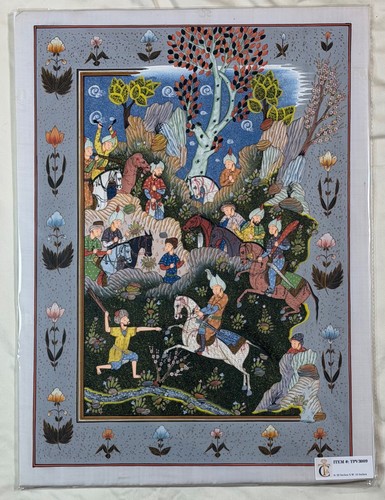 Hand painted mughal hunting - hand-painted,