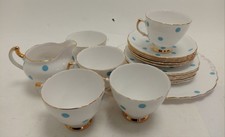 Vintage Royal Vale Blue Polka Dot Tea Set with Gold Trim - Bundle Preowned 