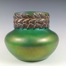 Art Nouveau Antique Iridescent Green Glass Posy Vase