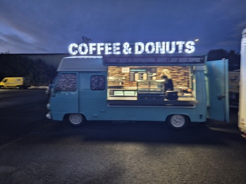 Coffee and donut - and,