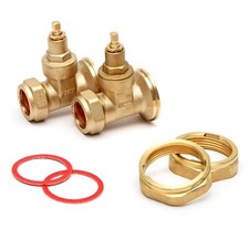 22mm Central Heating Pump Valves (2 Pack) Brass, Gate Valve Type, With Washers.
