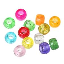 Mixed-Colour Glitter Acrylic Pony Beads Large Hole 9x6mm Pack Of 100+