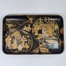 Antique Japanese Lacquer Ware Tray Decorated With Various Figures 33.5cm