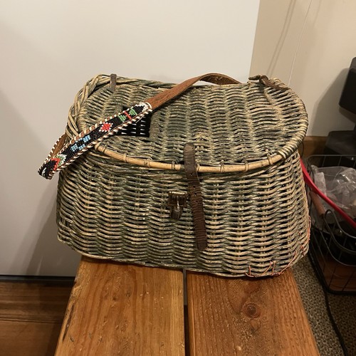 Vintage green fishing creel - vintage,
