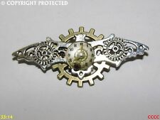 steampunk badge brooch silver bat gothic clockwork watch cogs gearwheels #11