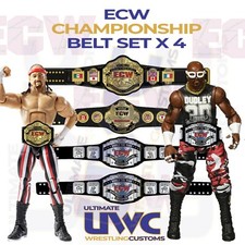 ECW Championship Belts Custom Set x 4 for Mattel/Jakks/Elite Figures WWF WCW WWE