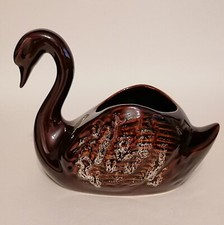 Kernewek Brown Glaze Ceramic Swan Planter Vase Cornish Ornament 8" Birthday Gift