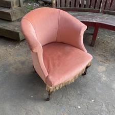 Antique Pink Velvet Tub Chair Library Bedroom Chair On Castors