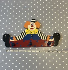 Vintage Wooden Hand Painted Original Clown Coat Rack Wall Hooks Nursery Pegs