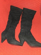 Next Women’s Black Slouch Knee High Boots – Pointed Toe Faux Suede – UK 5 EU 38