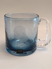 Vintage Wedgwood Churchill Tankard Commemorative Blue Glass Mug With Box 1965