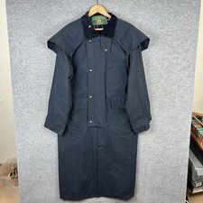 Vintage Long Wax Jacket Mens Large Navy Blue Snap Button Riding Coat Hooded 90s