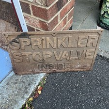 Vintage Cast Iron Sprinkler Stop Value Sign Railwayana