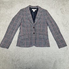 H&M Wool Blend Tweed Blazer Jacket UK 12 Check Elbow Patches Hacking Country