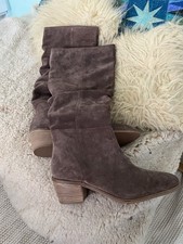 Next Ladies Taupe Suede Knee High Boots with Zip Detail