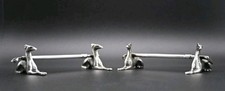 Victorian Pair of Silver Metal Hound Crop Hunting Knife Rests Antique Greyhounds