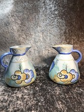 British Roskyl, Ceramic Stoneware Blue Jug Vase Matching  Pair